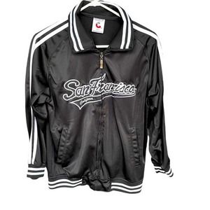 San Francisco Jacket Adult Small Black White Full Zip Embroidered Track Pockets‎